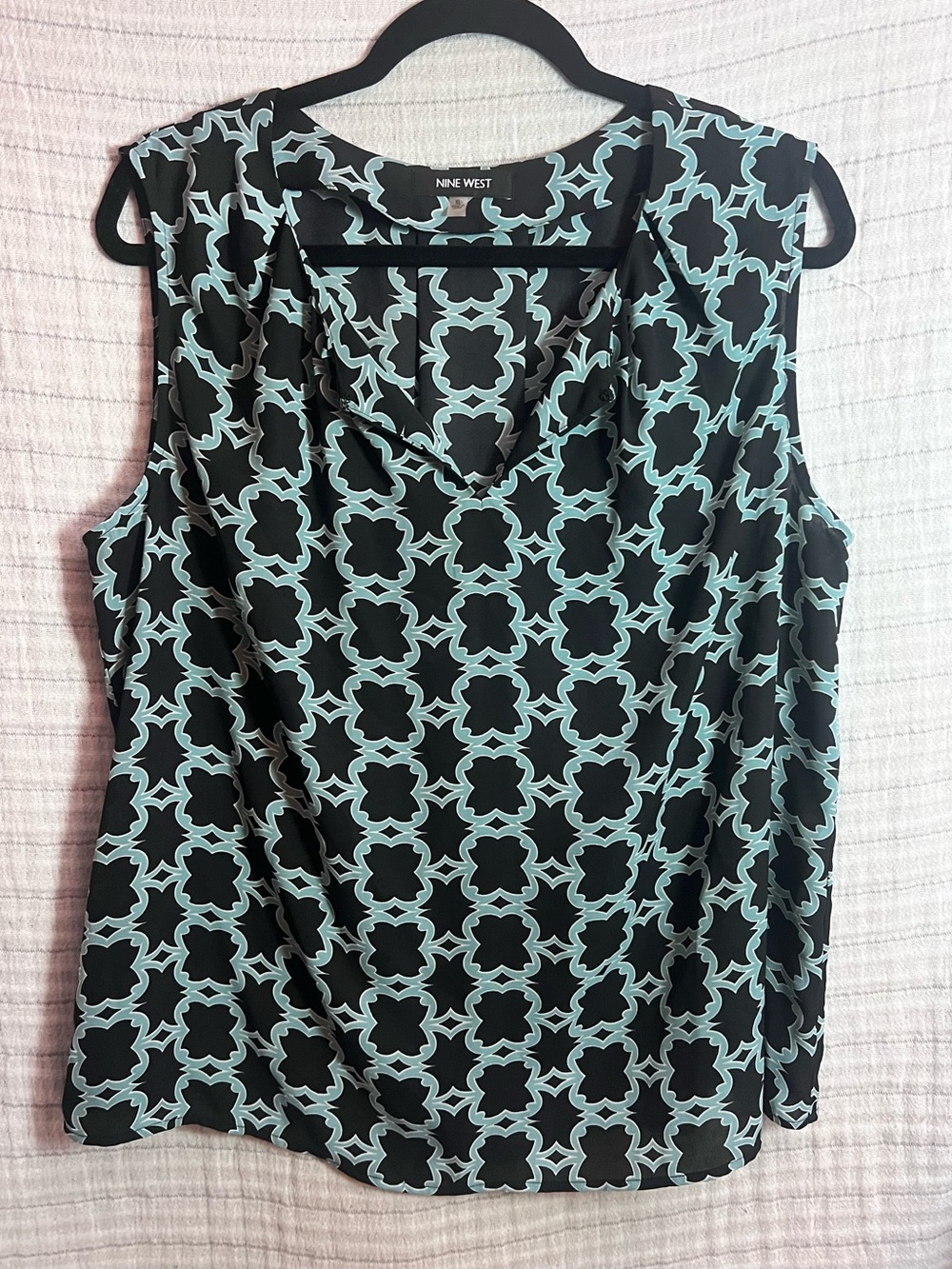 Nine West Black and Teal Geometric Sleeveless Top